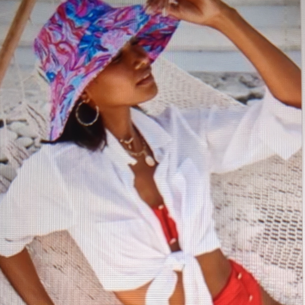 Lilly Pulitzer NWOT Sun Hat Ruby Red Wild Times - Picture 2 of 7